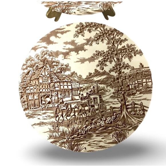 Franciscan Brown Coaching Days Dinner Plates 10" (4) Staffordshire England - Picture 2 of 3